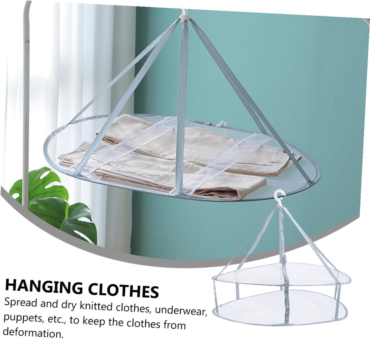 3pcs Clothes Drying Basket Set with Hanging Socks Tuck Nets, Iron Frame Flat Mesh Laundry Rack for Sweaters and Delicates, Home Balcony Hanging Drying Organizer