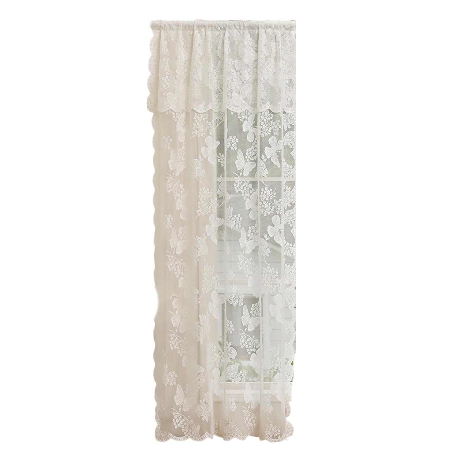 Tsophreniq Window Panel Blackouts Lace Curtain Flower Embroidered Sheer Curtain Ready to Use for Instantly Room Upgrades Privacy Lace Curtains