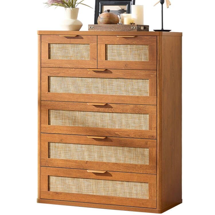 Image of LEYAOYAO Rattan Dresser for Bedroom, 41 inch Tall Chest of Drawers