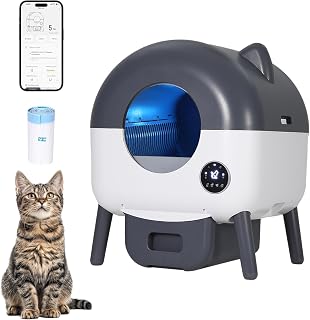 Selbstreinigende Katzentoilette 66L, Automatisches Katzenklo Mit App-Steuerung, Sicherheits-Sensoren Anti-Einklemmung, 6 Einstellbare Ambientebeleuchtungen, Leise Smart Katzentoilette