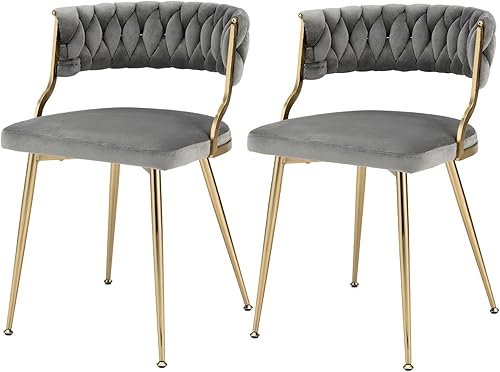 Miniatura 1 de UJOYPAYD Juego de 2 sillas de comedor de terciopelo, sillas tapizadas para sala de estar con patas de metal dorado, sillas de comedor de terciopelo