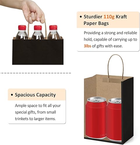 Miniatura 10 de BagDream Paquete de 150 bolsas de regalo pequeñas de 5.25 x 3.75 x 8 pulgadas, bolsas de regalo de papel kraft con asas, compras a granel,