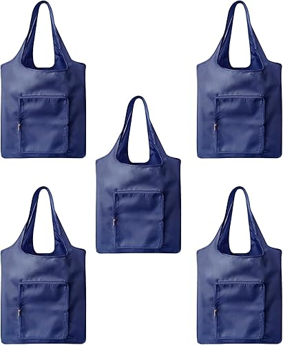 Miniatura 10 de ACBSUSU Paquete de 5 bolsas portátiles de nailon Ripstop, bolsas de almacenamiento para el hogar de gran capacidad, bolsas de comestibles, bolsas de