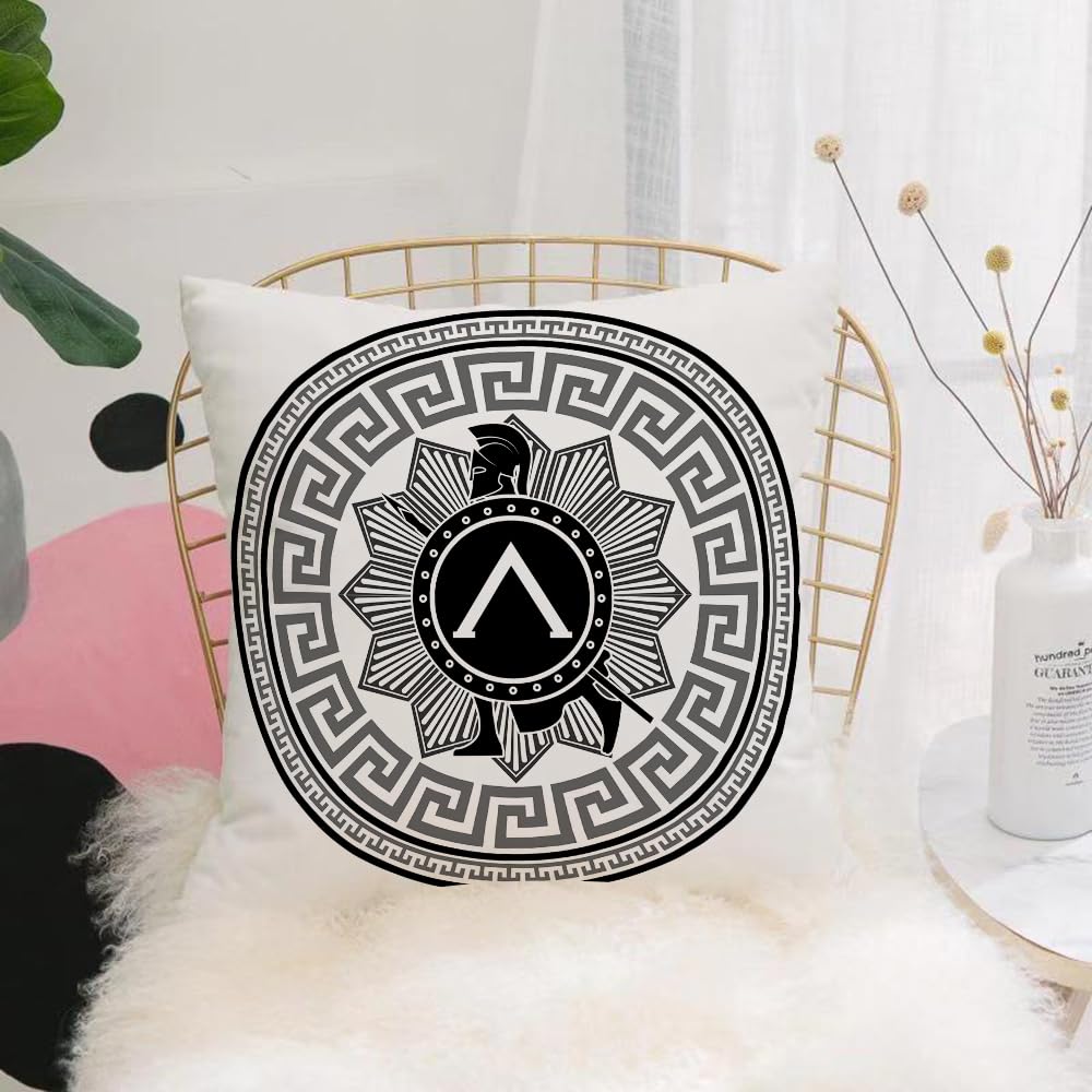 Hyosxw Label With The Greek Pattern. Silhouette Of - A7 Cushion Cover,Throw Pillow Case Home Decorative For Living Room Bedroom Sofa Chair 18X18 Inch,Label With The Greek Pattern. Silhouette Of The Spartan Soldier,Pillowcase 45X45cm
