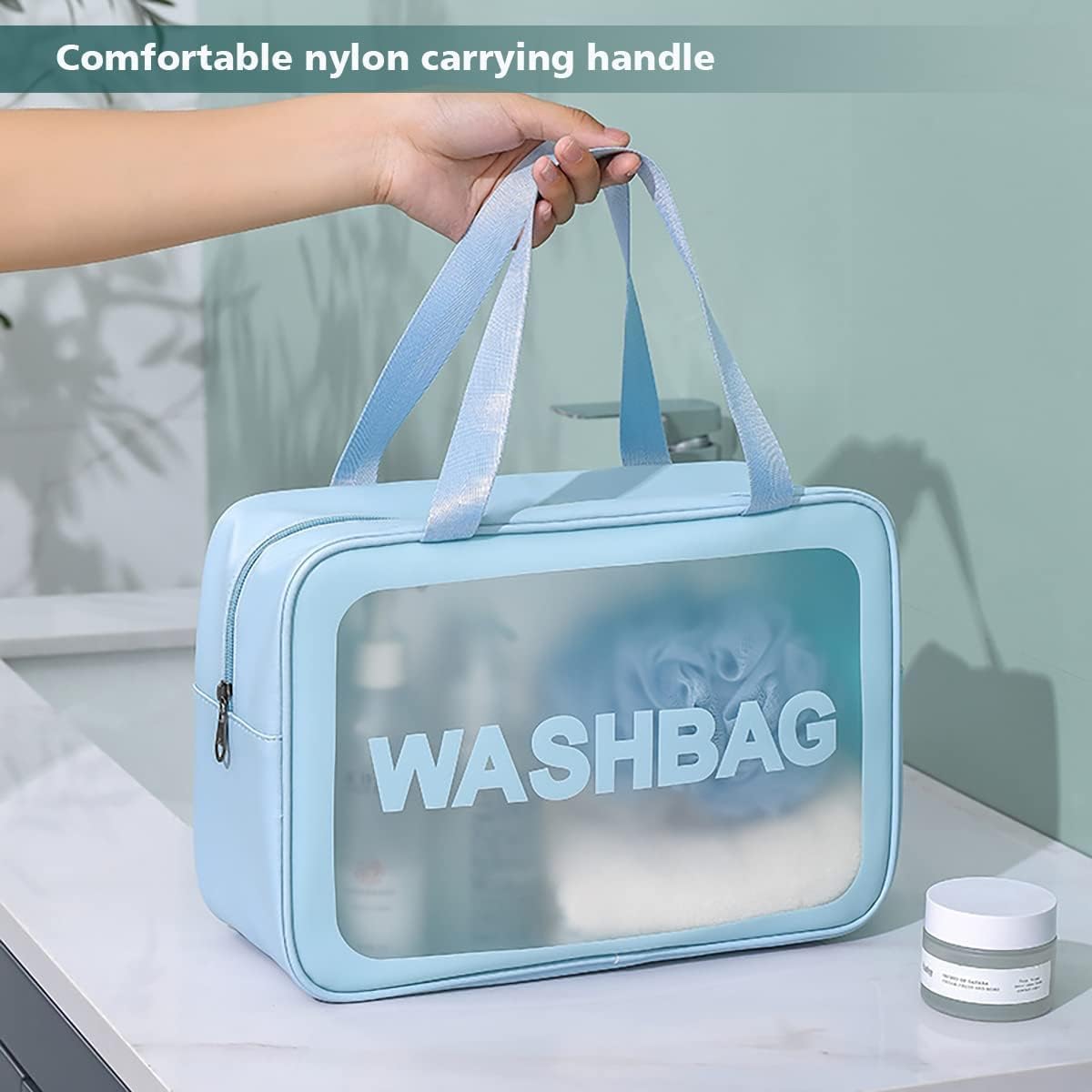 3 Pcs Waterproof Makeup Pouch Set for Women, Travel Wash Bags, Transparent Vanity Toiletry Kit, Cosmetic Organizer & Skincare Holder (Blue) - Image 6 thumbnail