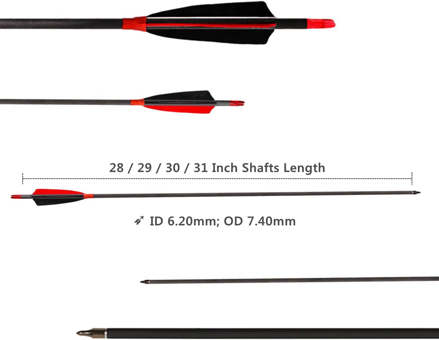 Letszhu Carbon Archery Arrows 500 Spine with Real Feathers for Compound Recurve Bow (12 Pack)