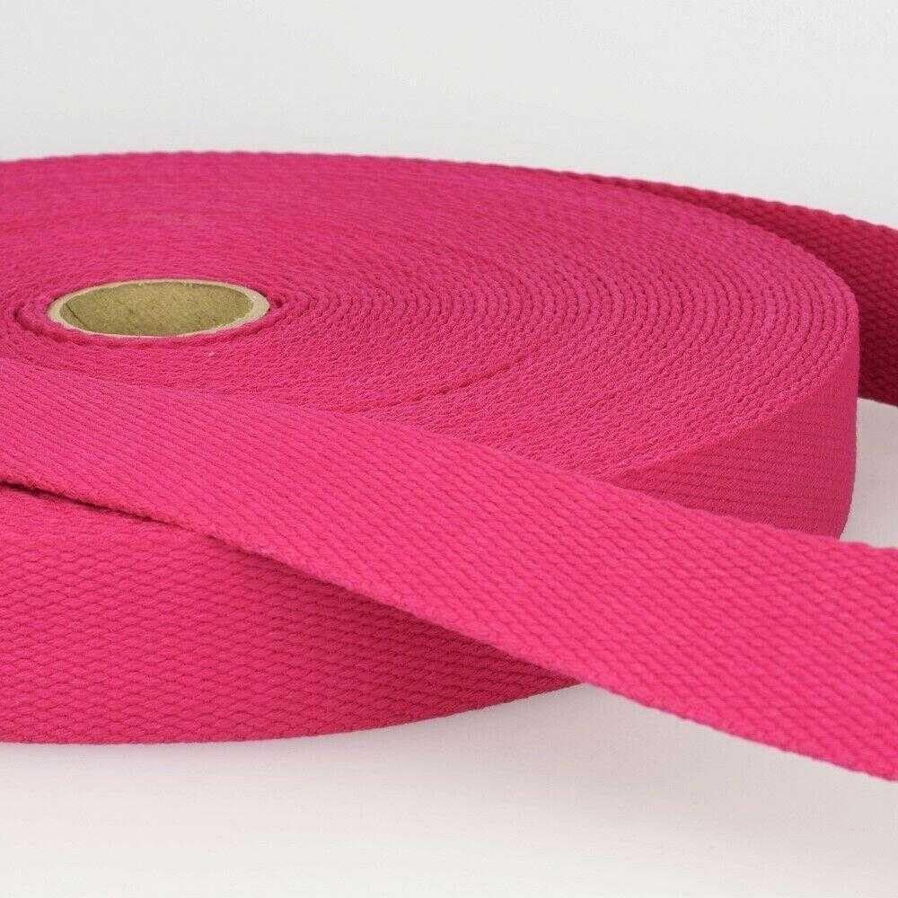 25mm Cotton Webbing 2mm Strap 231D, 073 Cerise Mauve Pink, 2 Metres