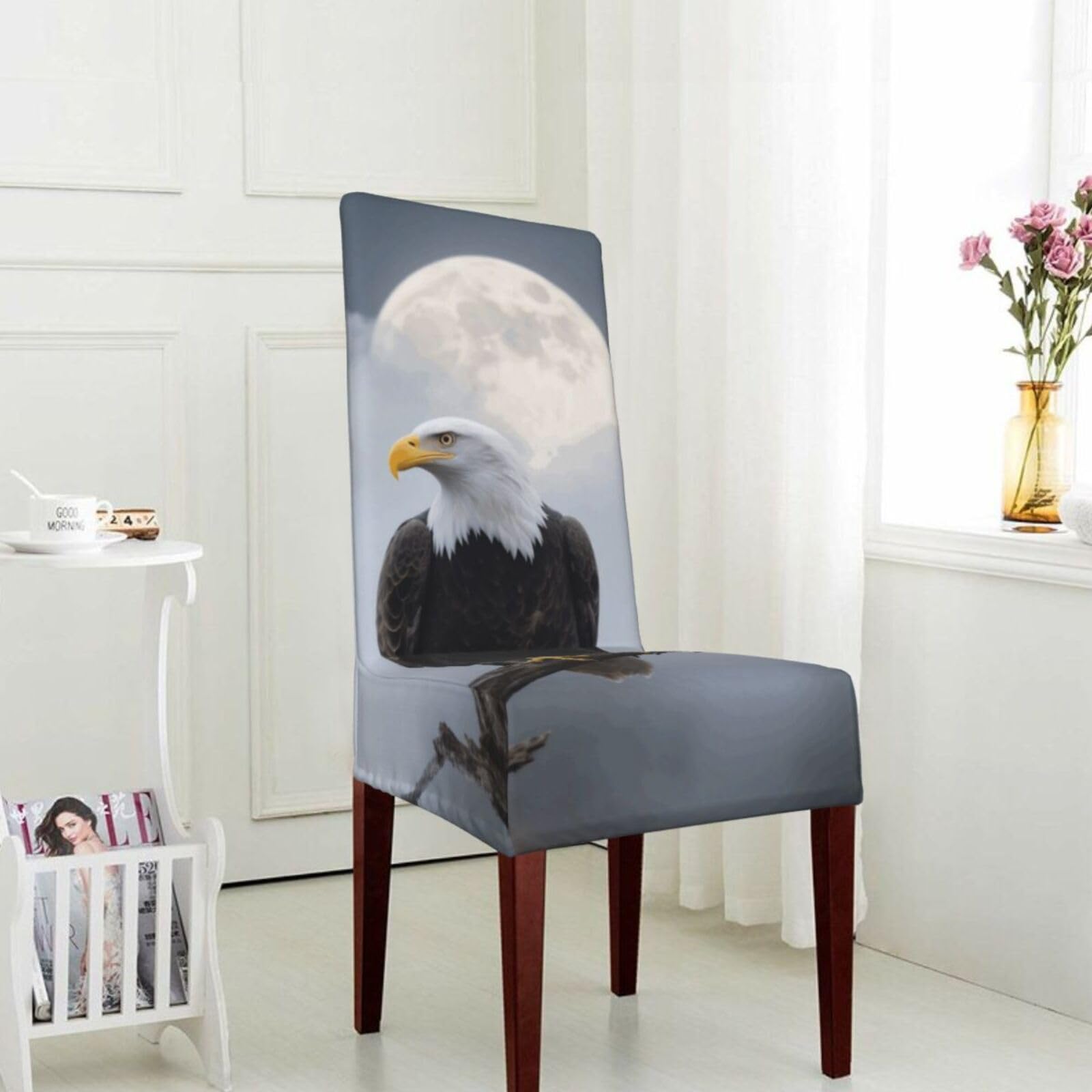 FekiLoot Stretch Dining Room Chair Covers Removable Washable Parsons Chair Slipcovers Eagle Full Moon Chair Seat Protector Cover for Hotel, Office, Ceremony, Banquet, Wedding Party
