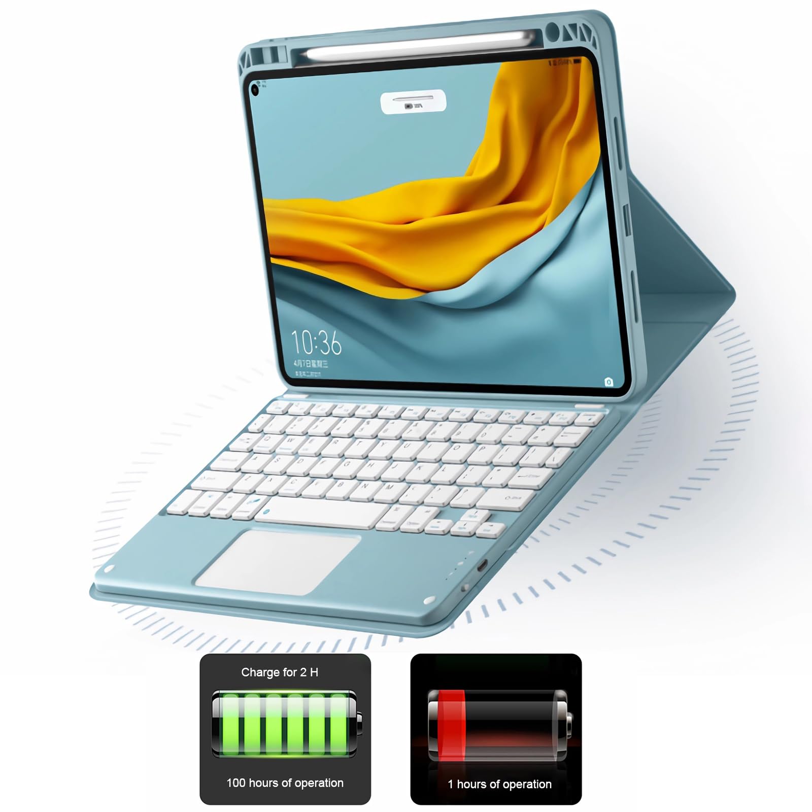 Etui z klawiaturą do Xiaomi Mi Pad 6/6 Pro 11" 2023, Wbudowany Uchwyt Na Ołówek, Magnetyczna, Odłączana Klawiatura Bezprzewodowa z Myszą Bluetooth,Blue