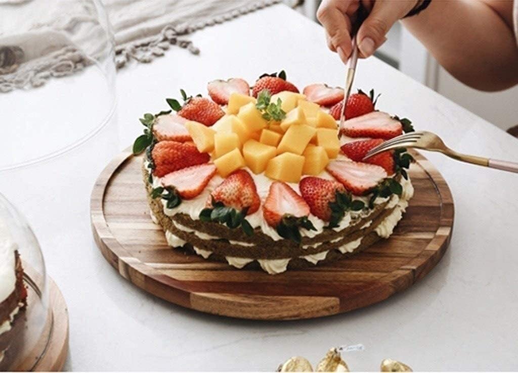 Stojak na ciasto z pokrywką kopułkową, tortownica drewniana, stojak na desery, półmisek na desery/brązowy/24,6 * 24,6 * 17,8 cm (khaki 28,2 * 28,2 * 20,8 cm)