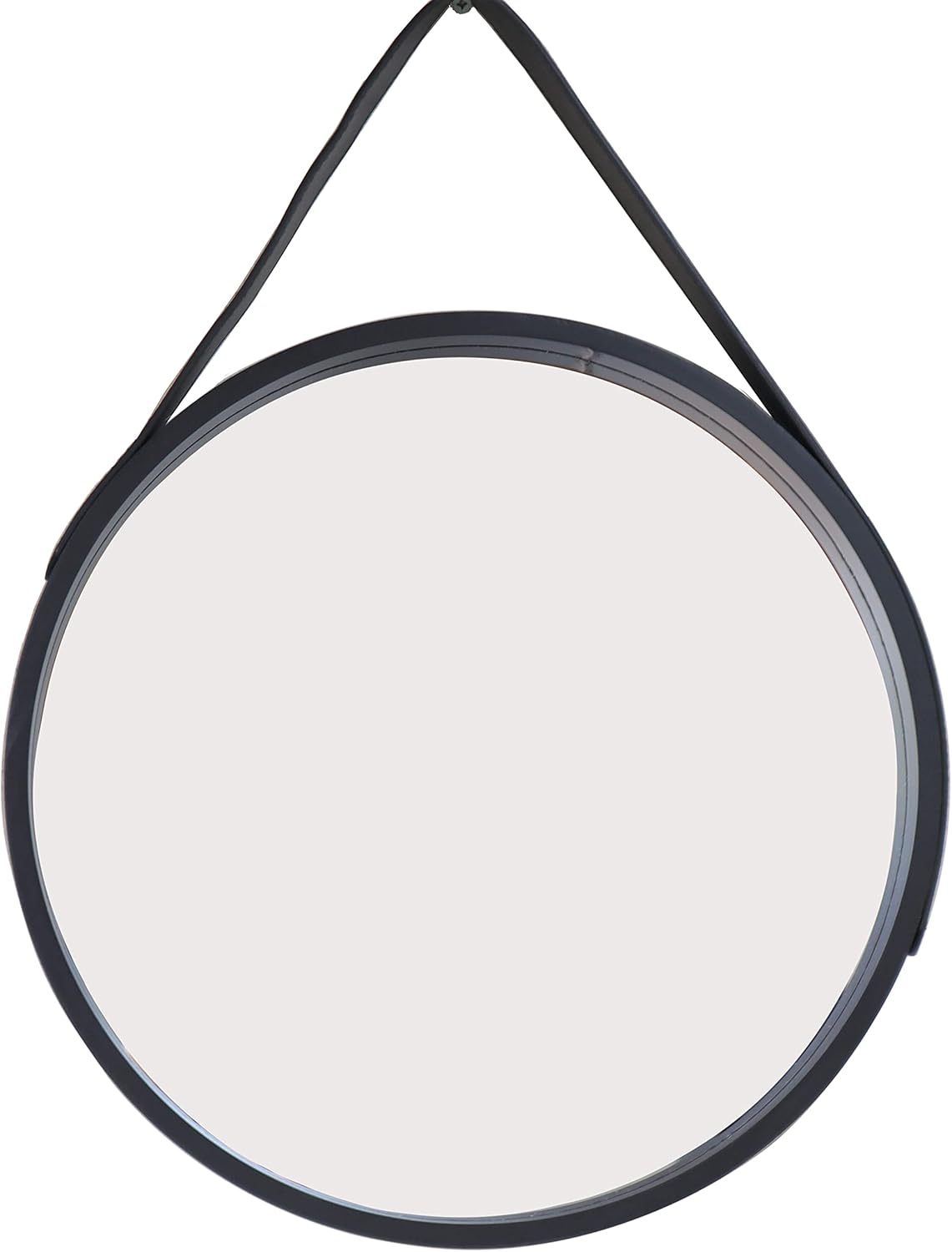 Aspect Faux Leather Strap Wooden Wall Mirror/ Round Hanging Mirror/Decorative Vanity
