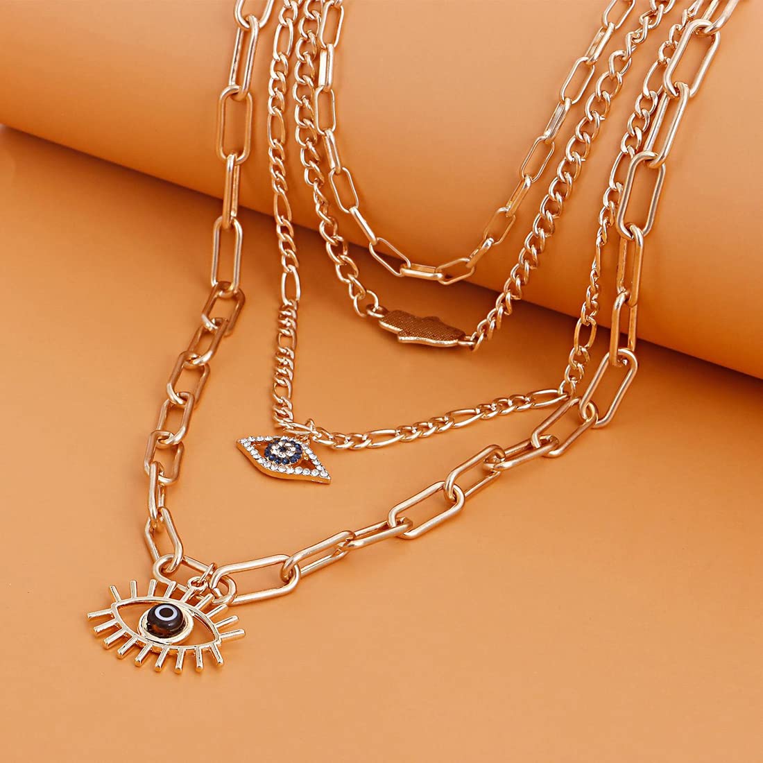 Plated Evil Eye & Buddha Hand Necklace