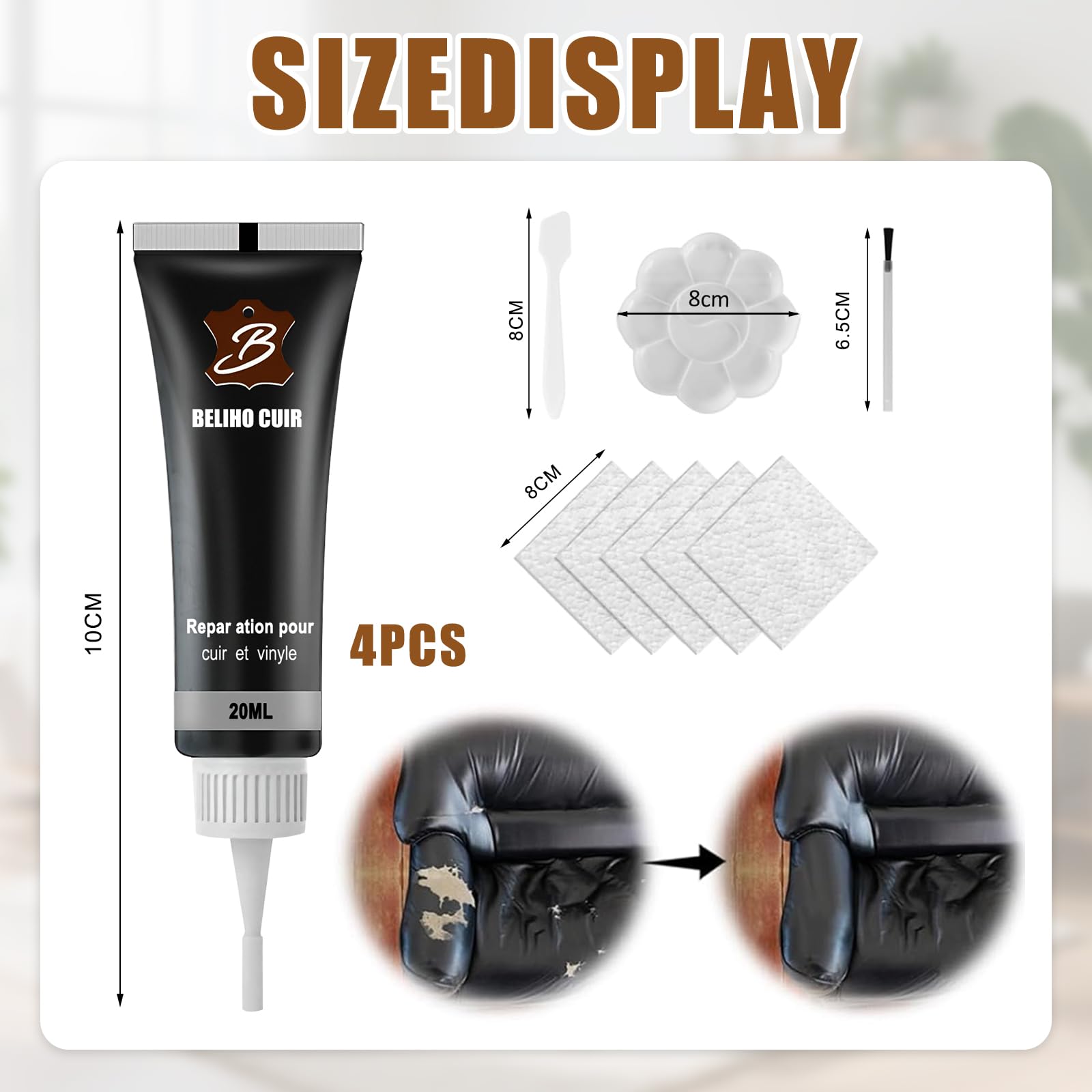 4 Pieza Reparador Cuero Negro 20ml Cuero Liquido, Liquido Reparador Negro para Muebles, Asientos de Coche Sofá Chaqueta Zapatos Cartera Cinturón Abrigos con 8 Accesorios