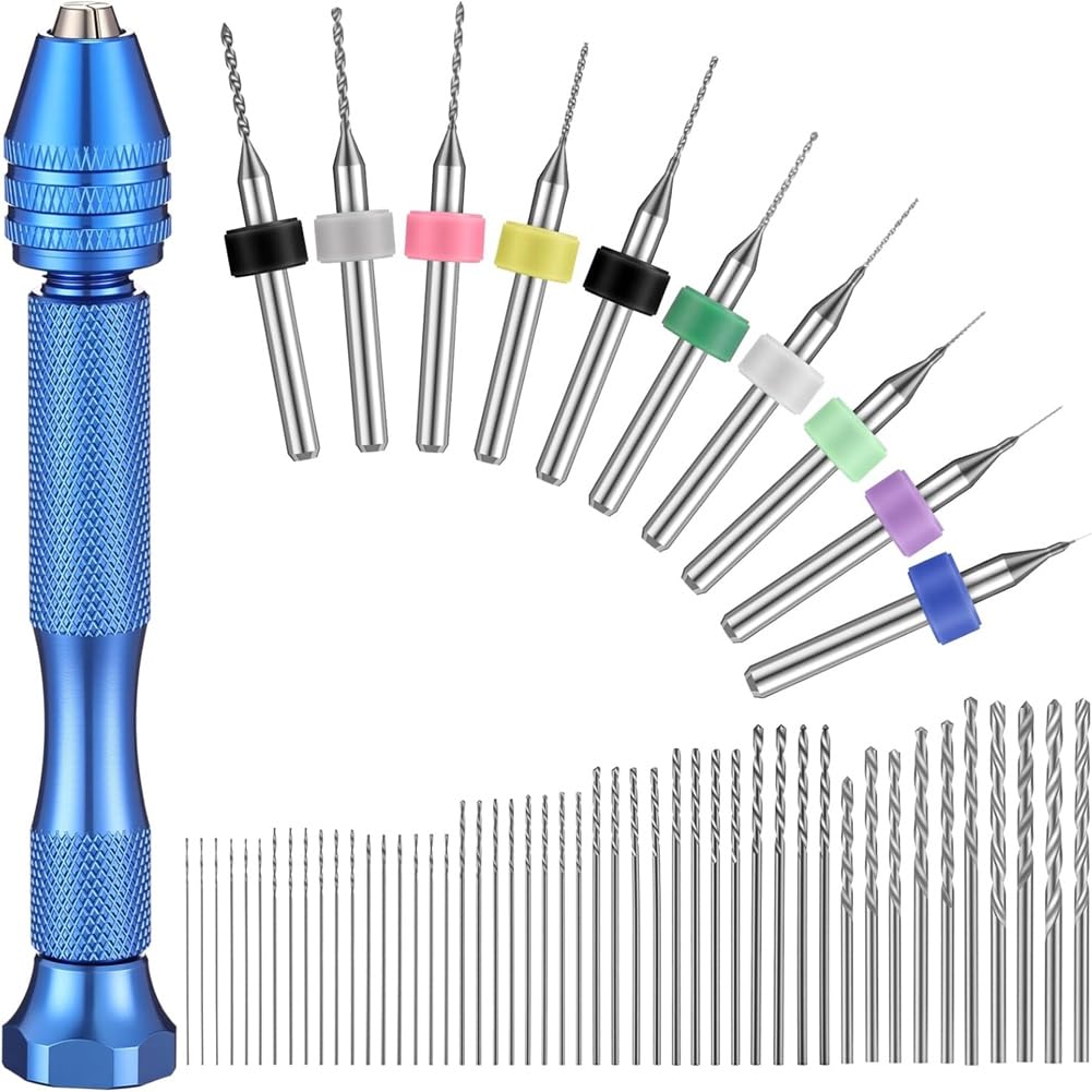 IJSDNVJNDX 59Pieces Hand Drill Bits Set Metal Pin Vise Hand Drill Micro Twist Bits and PCB Rotary Tools for Resin Polymer DIY