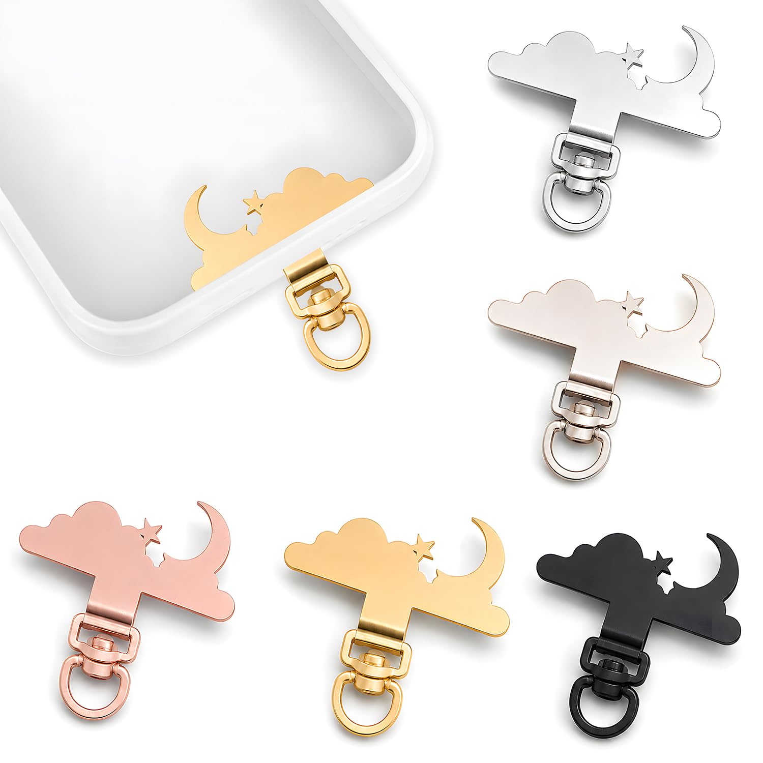 Phone Charm Holder Lanyard for Mobile Accessories Tether Tab Patch 5 Pieces | Star Moon Phone Tether Tabs Five Piece Set in Four Colours 2mm Slim Stainless Steel Swivel Rings Fit Lanyards Without Patches-image-41