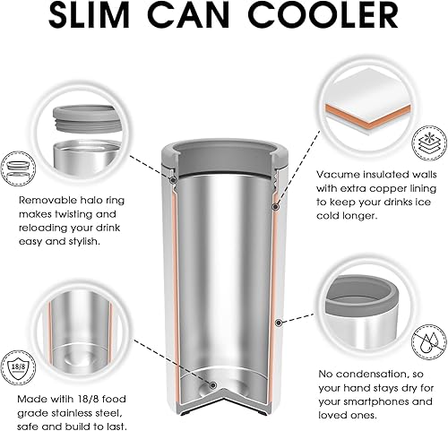 Miniatura 2 de TILUCK Skinny - Enfriador de latas para cerveza delgada y seltzer duro, acero inoxidable, doble pared aislada de acero inoxidable, estándar de 12