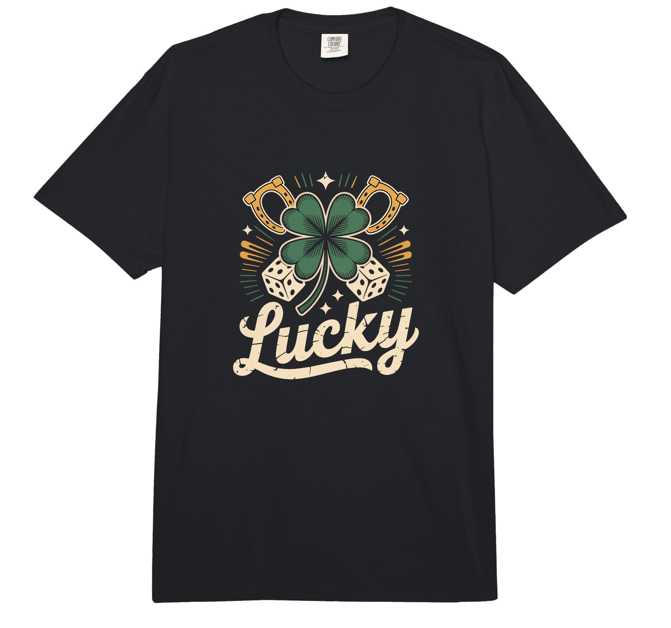 – Lucky Shamrock Design Tees – Vintage St Patrick’s Day Clover Comfort Colors Adult Heavyweight T-Shirt