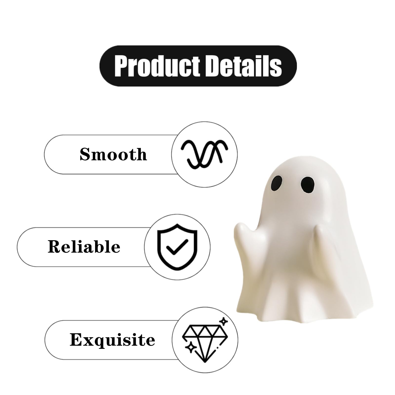 Majhoxka 1 Pcs Funny Ghost Pen Holder Cute Pen Holder Resin Ghost Figurine Pencil Stand for Home Office Desktop Decoration, White