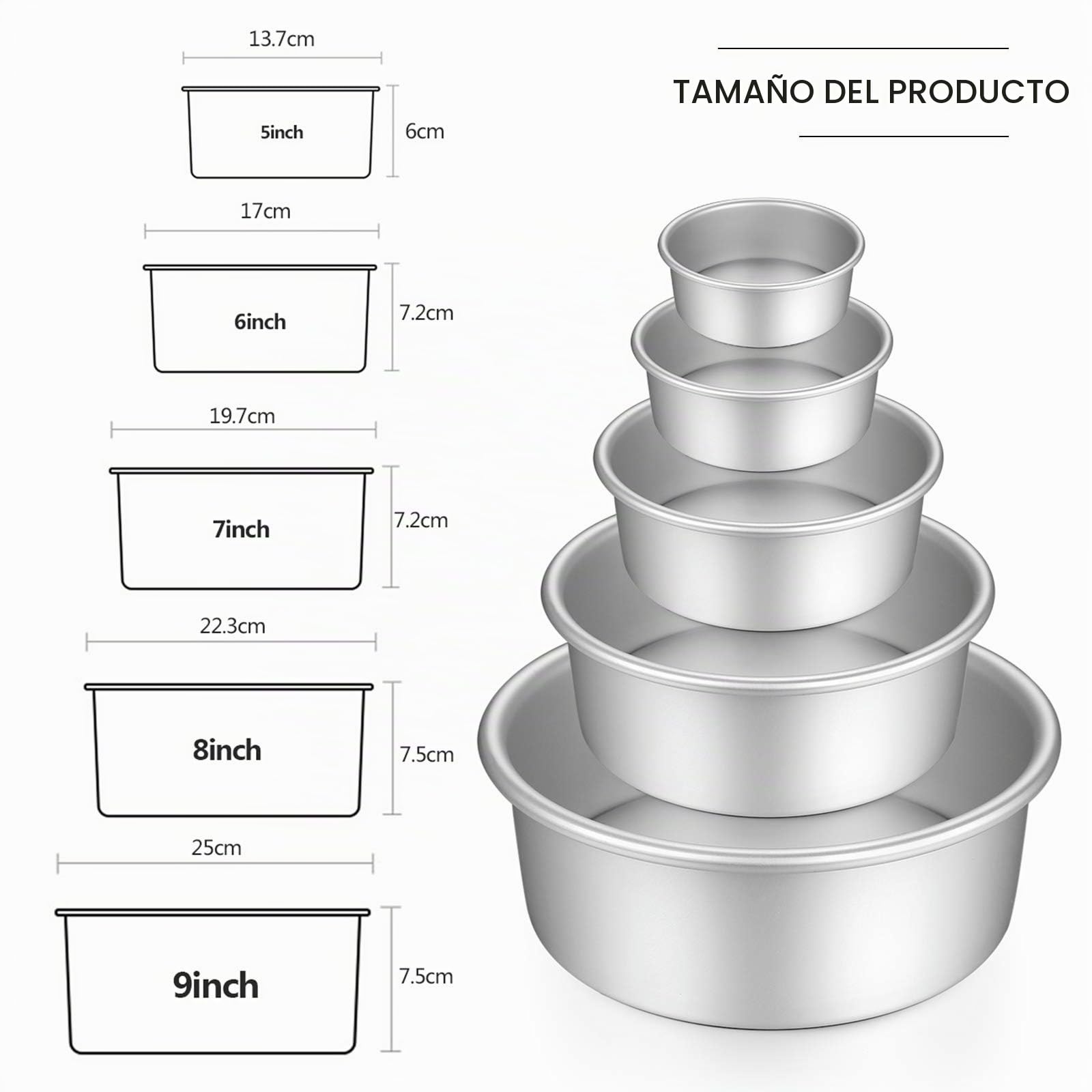 Moldes para Pasteles, Antiadherentes Redondo Aluminio Anodizado Molde de Horno Tartas con Base Desmontable, Conveniente para Cumpleaños, Reunion de amigos (5 Piezas)