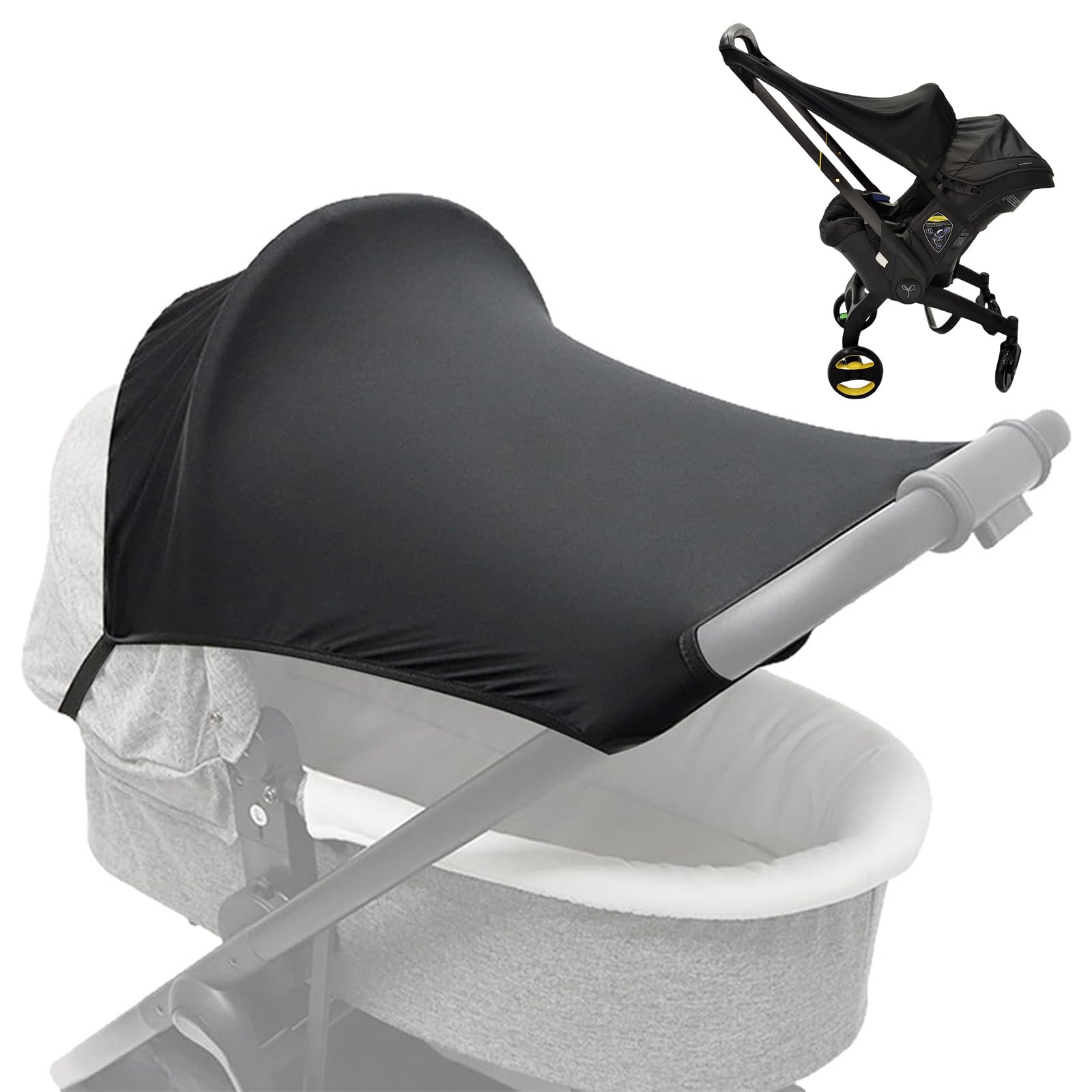 Extra Pram and Stroller Sun Shade Cover Block, Sunshade for Pram Seat Baby Sleep Aid and Breathable Blackout Canopy for Stroller, Pushchair and Buggy (Black) - 1