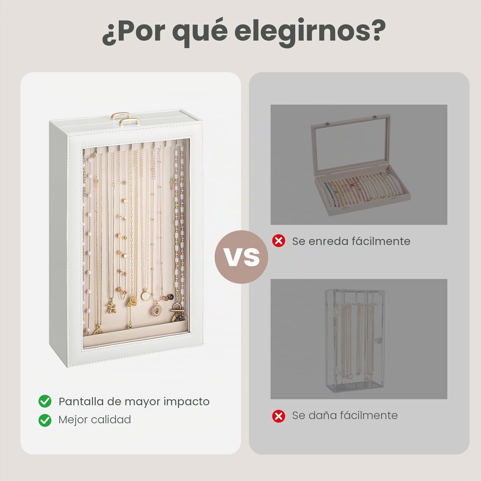 Lolalet Organizador de Collares Vertical，Caja para Collares con 2 Cajones Extraíbles,2 Capas y 20 Ganchos,Almacenamiento Antienredos para Collares,Pulseras y Accesorios,Ocupa Poco Espacio-Blanco
