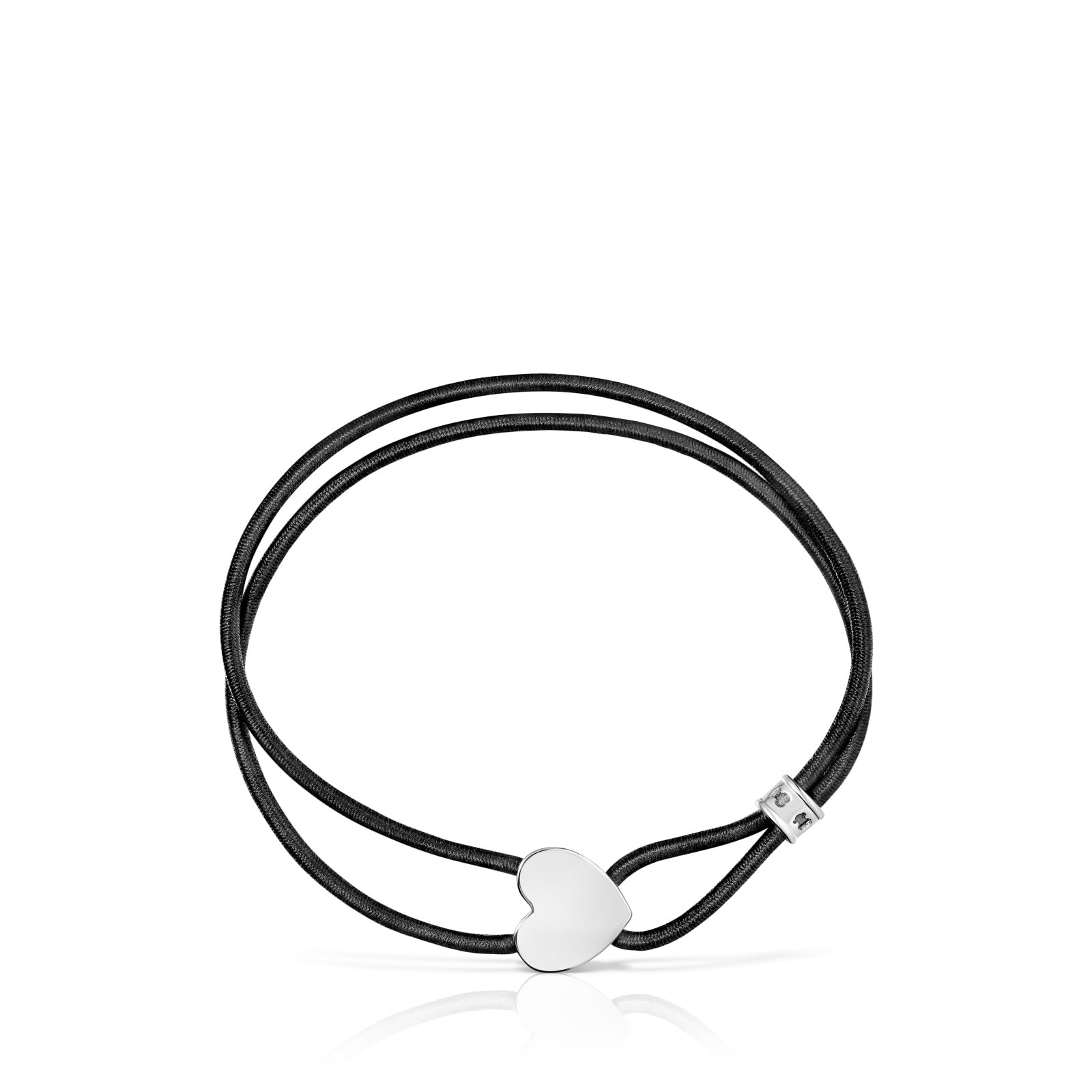 TOUS Pulsera Elástica Negra para Mujer con Motivo de Corazón de Plata de Primera Ley, Colección Sweet Dolls