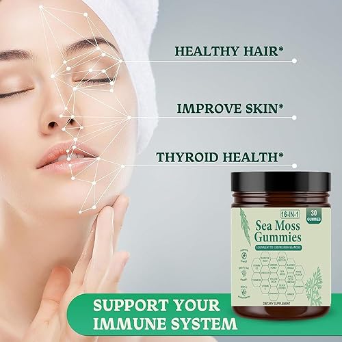Miniatura 5 de Gomitas de musgo marino 16 en 1 Gomitas irlandesas de masa marina para mujeres y hombres con aceite de semilla negra, raíz de bardana, vejiga, miel
