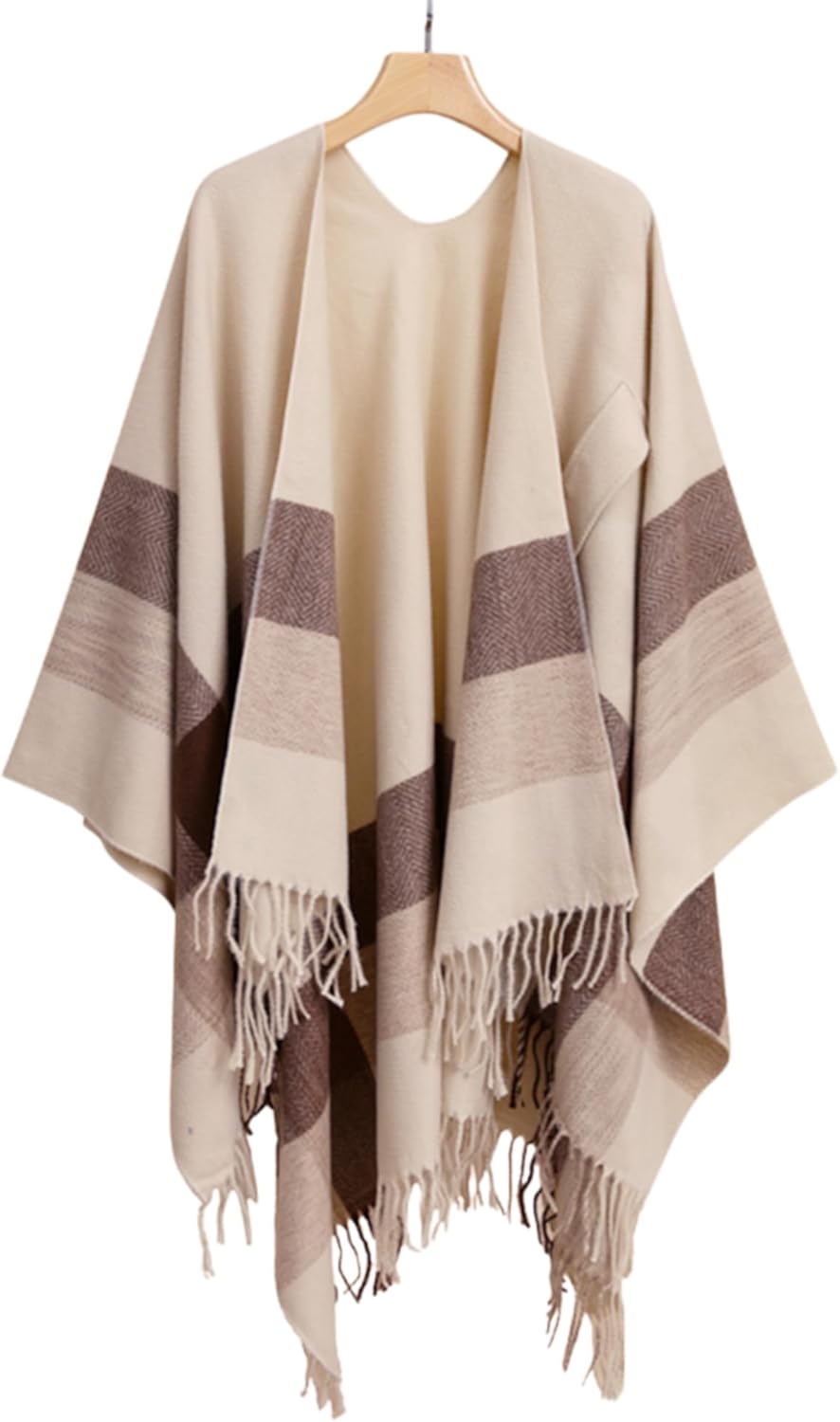 YnimioAOX Women's Poncho Shawl Wrap Soft Knit Cross Front Plaid Cape Cardigan with Tassels for Fall Winter - Image 4