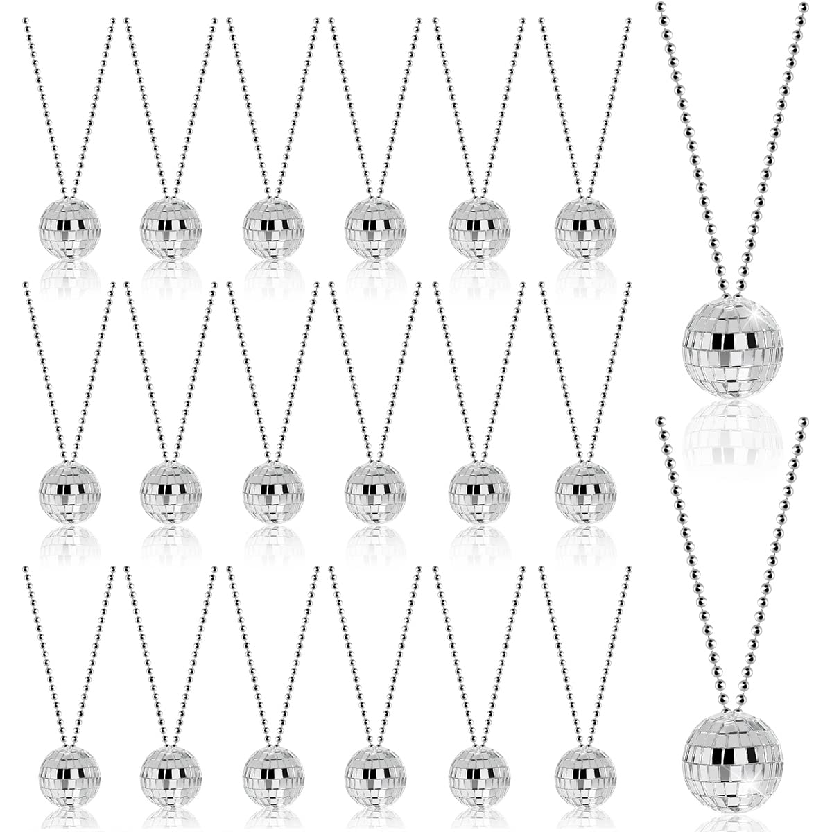 20PCS Mini Disco Ball Necklaces, 1.18inch Mirror Disco Ball Costume Party Necklaces Pendants Bead Jewelry Disco Decoration for Christmas Halloween Clothing Accessories Dance Supplies By Rely2016