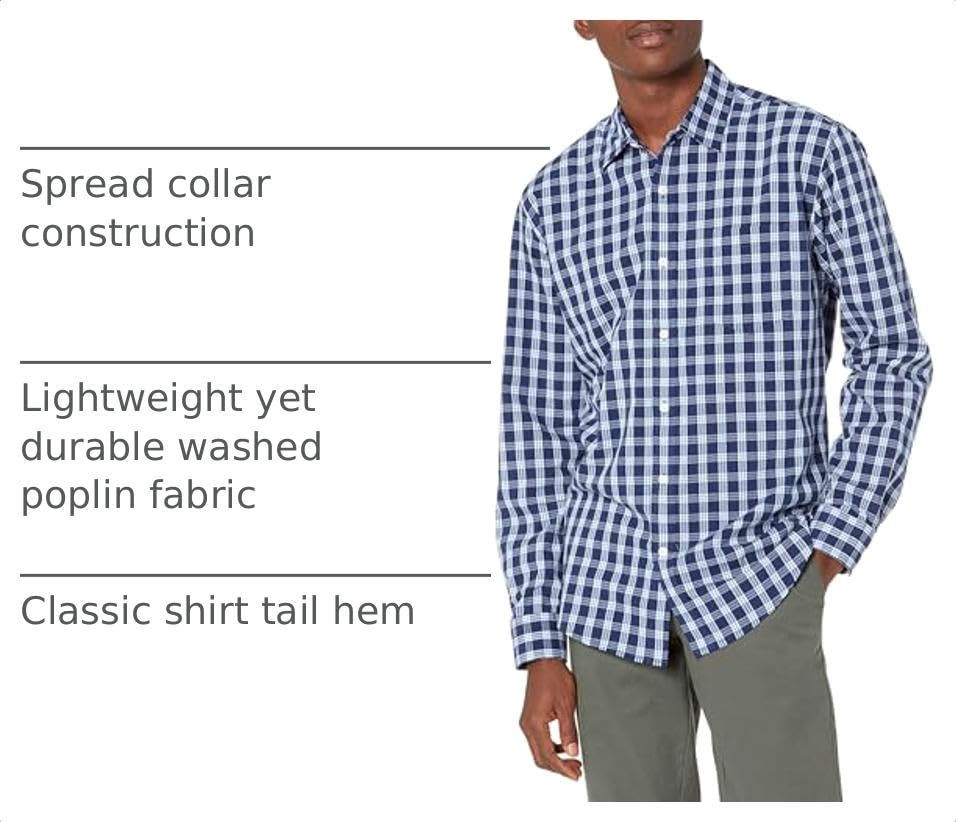 Image of Amazon Essentials Men's Regular-Fit Long-Sleeve Casual Poplin Shirt, Button Front, Business Casual, Collared