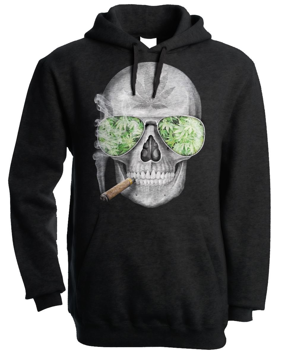 Tribal T-Shirts Mens Weed Skull Cannabis Hoody (Small, Black)