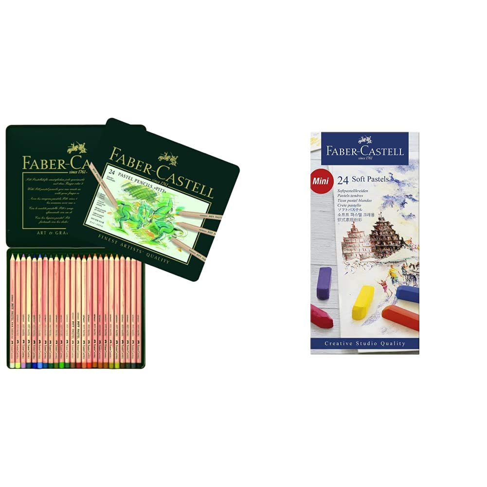 Faber-Castell 112124 Crayon PITT PASTEL boîte métal de 24 pièces & 128224 Demi pastel carre tendre boîte de 24