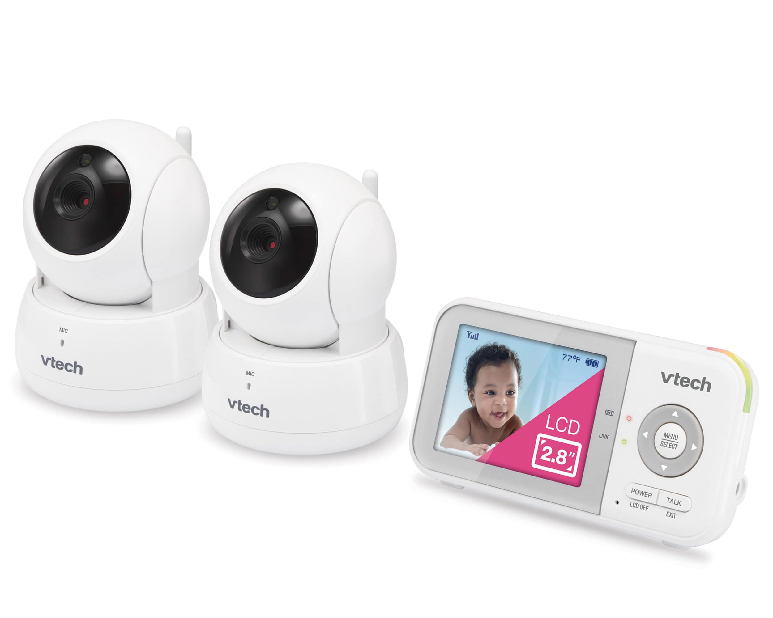 - VM923 Baby Monitor, 2.8” Screen, Pan-Tilt-Zoom, 1000ft Long Range, Night Vision, 2-Way Audio, Temperature Sensor, Lullabies, Secure Transmission No WiFi