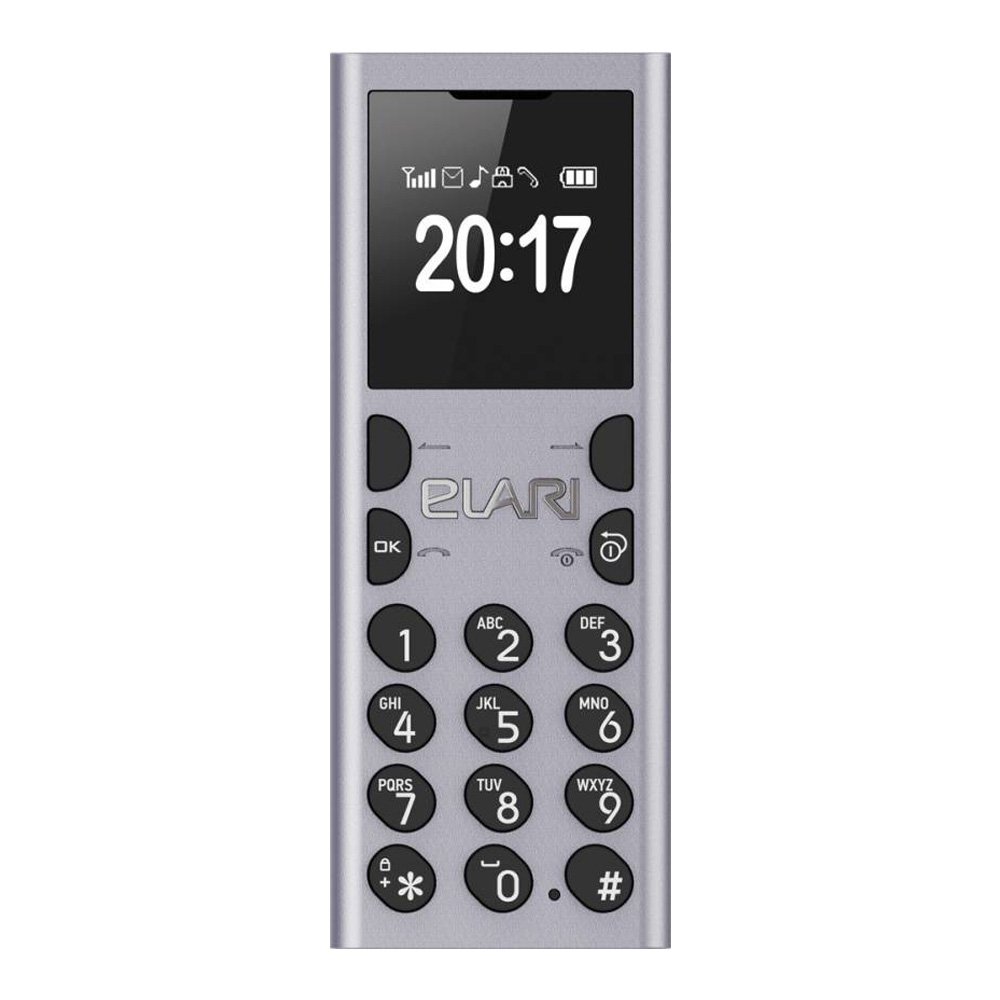 Elari NanoPhone C (2017), of popular SUPER SMALL UNLOCKED GSM QUAD-BAND phone+Bluetooth companion for a smartphone+MP3 player with playlist+VOICE RECORDER to SD CARD+MAGIC VOICE function. Silver
