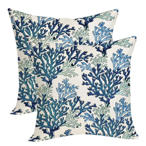 Summer Coastal Pillow Covers 18x18 Pack of 2 Navy Blue