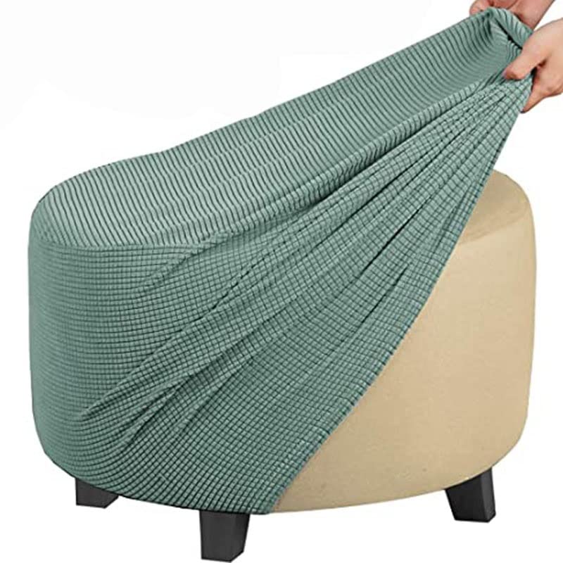 GUNDAN Round Footstool Cover Gray Stretch Ottoman Cover, Fabric Removable Large Stretch Pouffe Cover Anti-Slip Foot Stool Jacquard Slipcovers With Elastic Bottom, Machine Washable