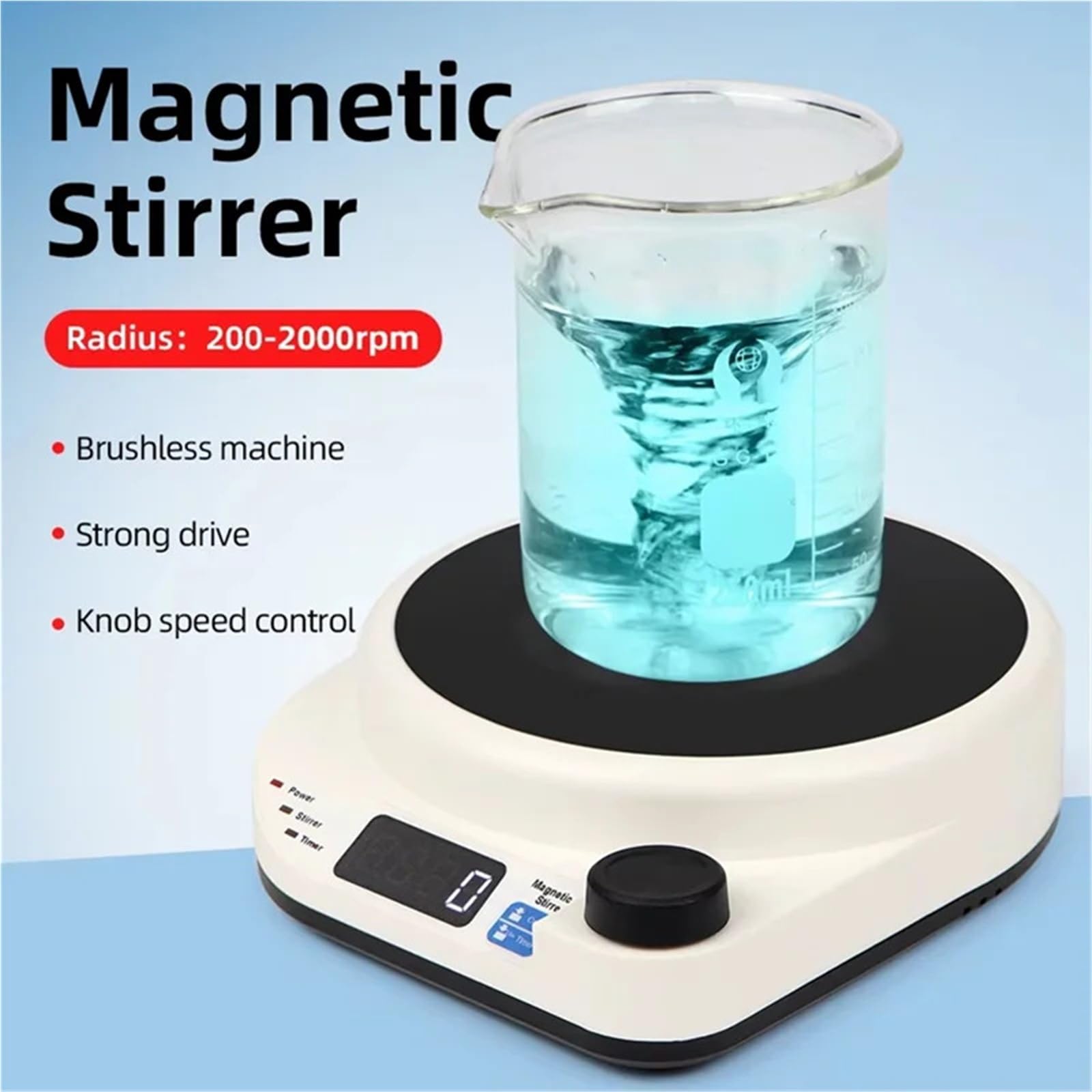 Mezclador magnético for laboratorio químico, 2000 RPM, mini agitador eléctrico magnético con motor CC sin escobillas