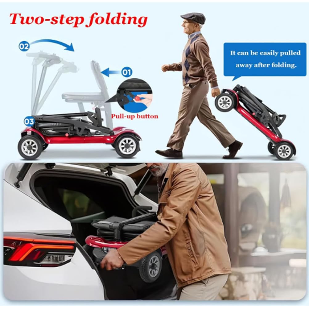 BCBKD 4 Ruote Scooter Disabili Nuovo Mobile Elettrico per Anziani di Piccole Pieghevole E Leggero Leggero, A 4 Ruote, Durata Batteria Fino A 20 Km, Sedile Comodo