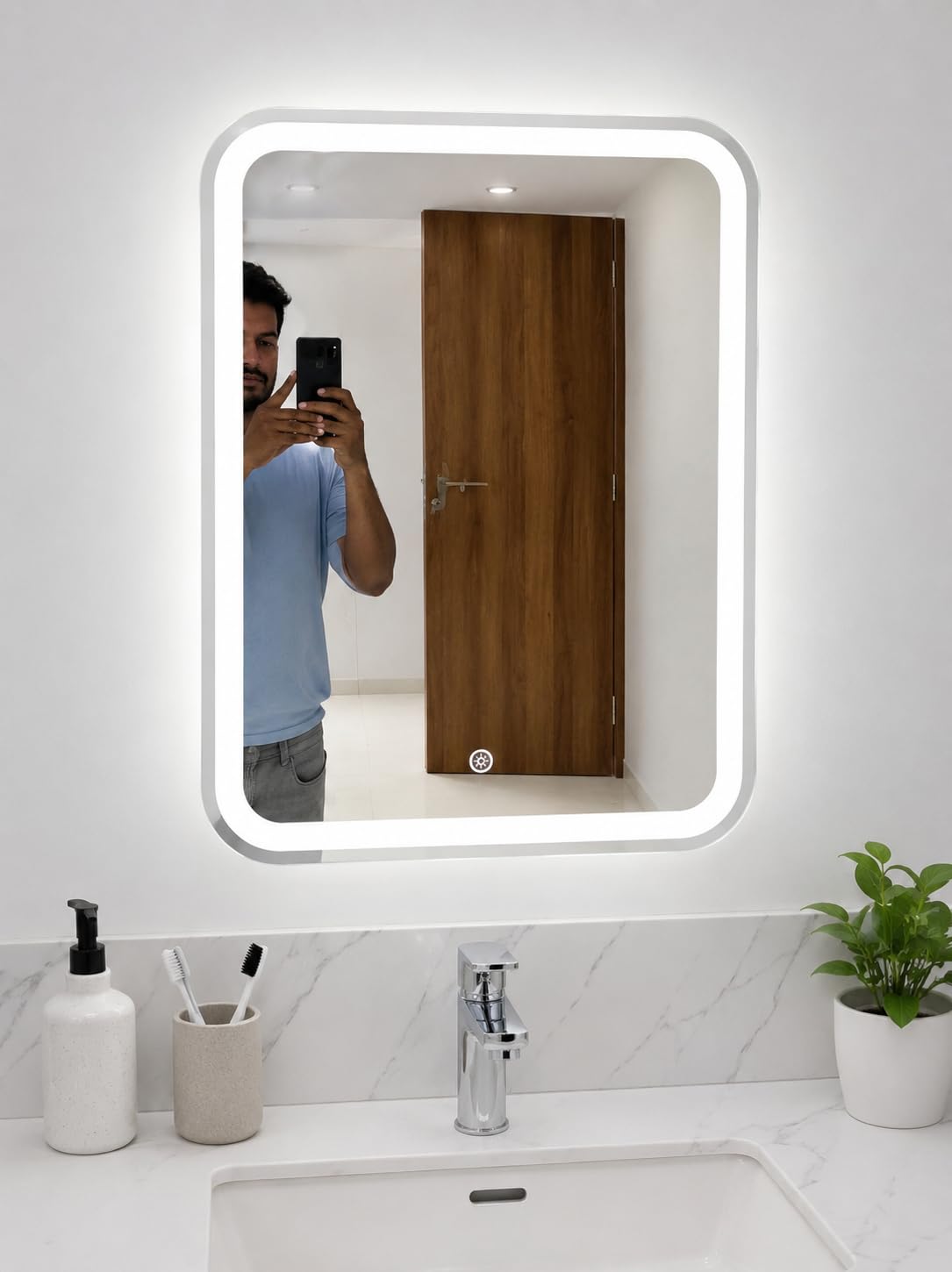 Quality Glass Bathroom LED Mirror with Touch Sensor, Wall Mount, 3 Light Effects, Glass, Rectangular, LED-30 (18 x 24 Inch)