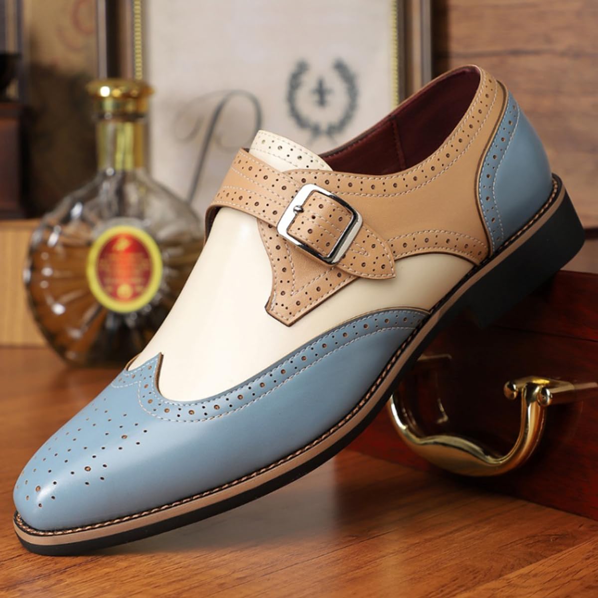 Zapatos de Vestir sin Cordones para Hombre con Hebilla, Zapatos Oxford Punta Puntiaguda for Negocios y Eventos