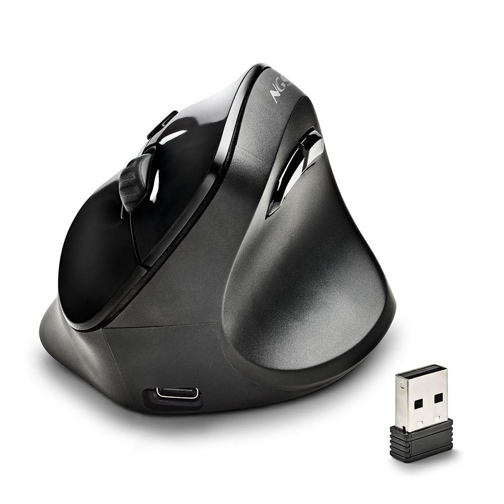 NGS EVO Moksha - Ratón Inalámbrico Ergonómico Vertical, 2.4 GHz, Botones Silenciosos, dpi Ajustable: 800/​1200/​1800/​2400, Plug and Play, Negro