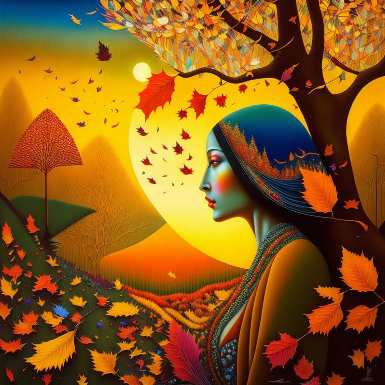Toile d'automne 58x90 cm coucher du soleil pour décoration salon GerRit
