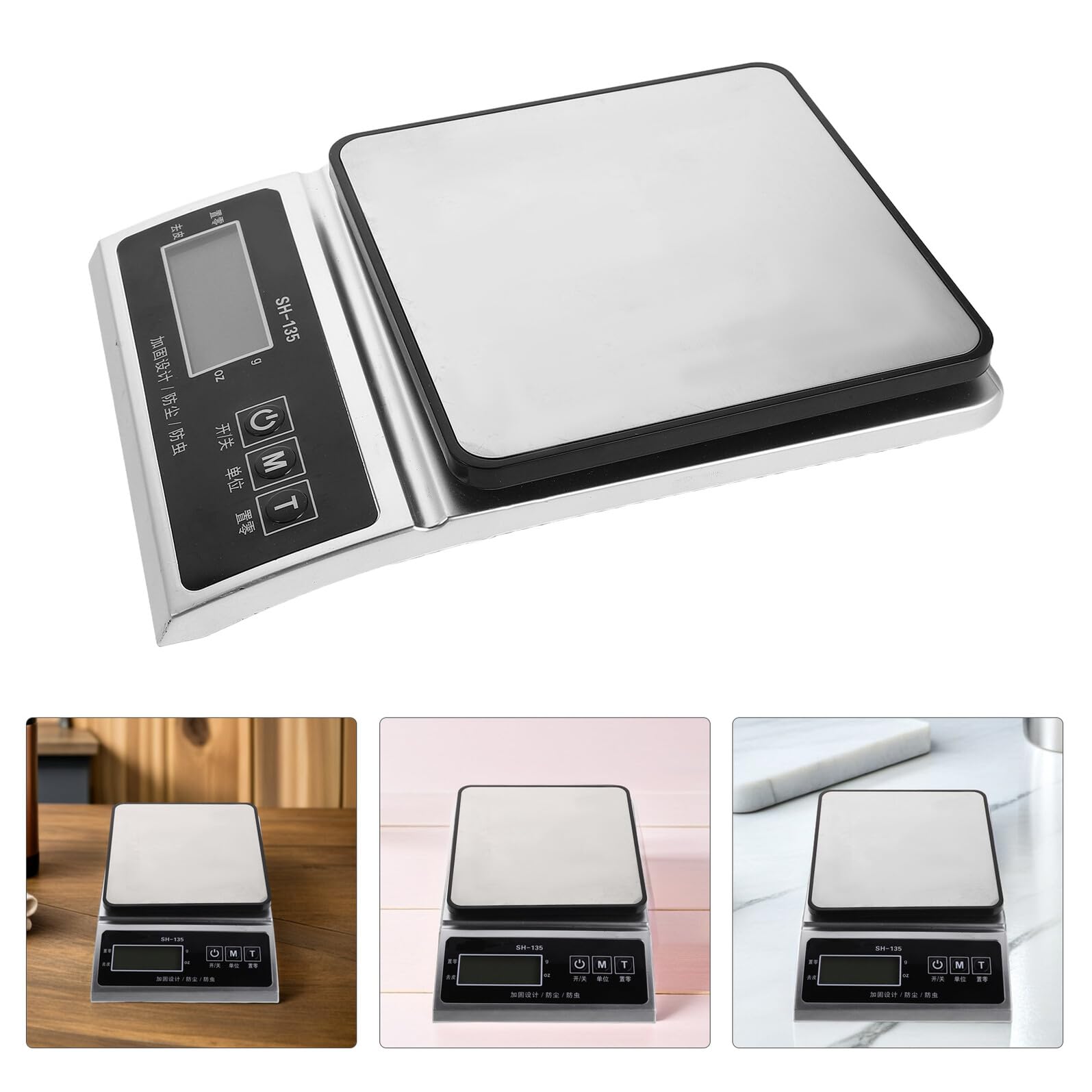 SHINEOFI Báscula de Cocina Digital de Alta Precisión 3 Kg Superficie de Acero Inoxidable Mini Báscula Electrónica Portátil para Hornear y Pesar Alimentos sin Batería Modelo 400A