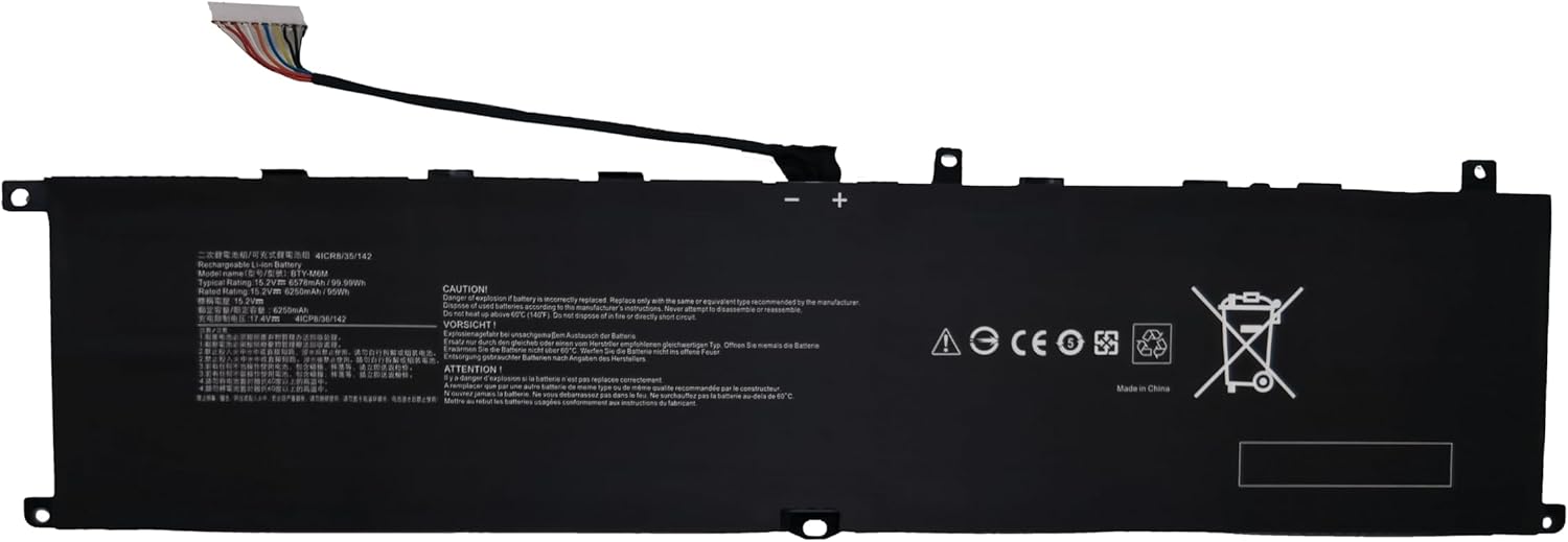 BTY-M6M Laptop Battery Replacement for MSI GS66 Stealth 10SF 10SFS 10SGS GE66 Raider 10SD 10SE GE76 Raider 10UE 10UG 10UH 11UE 11UG 11UH WS66 10TK 10TL WE76 Series 4ICP8/35/142.