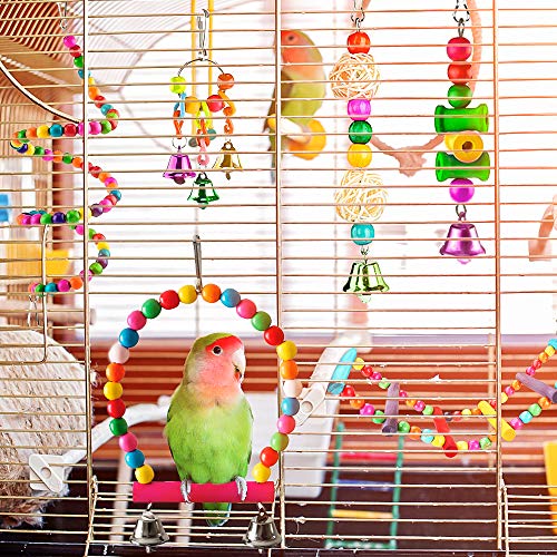 Bird Parrot Toy Set 6 Pack Kleurrijke Pet Bird Toys Houten Hangende Stand Ladder Bird Swing Kauwspeelgoed voor… - Afbeelding 8