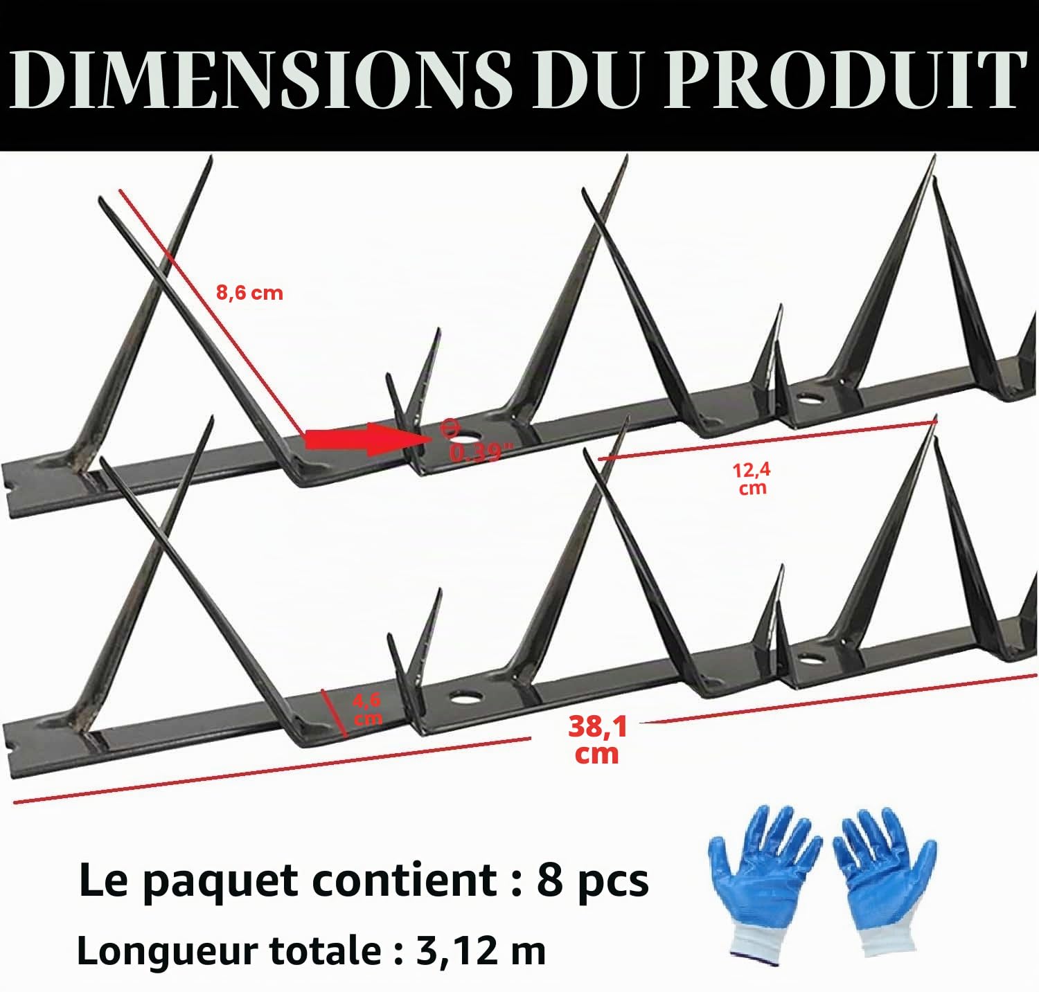 Building Supplies Lot de 8 pics de clôture de sécurité en métal (39 x 10 cm) - Pointes anti-ascension pour repousser les défenseurs, éloigner les voleurs et dissuasion