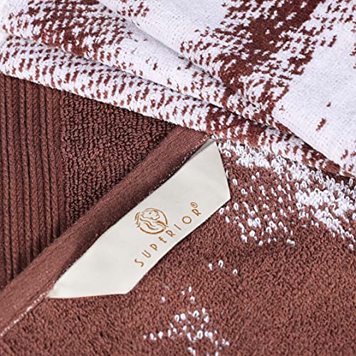 Superior Cotton Towel Set, Absorbent, Fast-Drying 10-Piece Towels, Bathroom Decor, Marble Solid Pattern, Includes 2 Bath, 4 Face, And 4 Hand Towels, Brown #TOP4