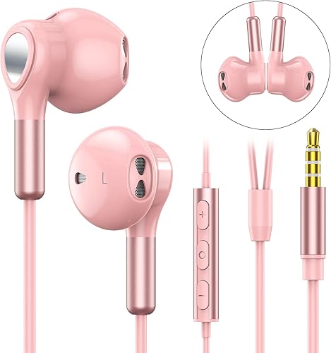 Miniatura 2 de Auriculares con cable, auriculares intrauditivos con cable, auriculares de medio oído, conector de 0.138 in con micrófono y control de volumen para