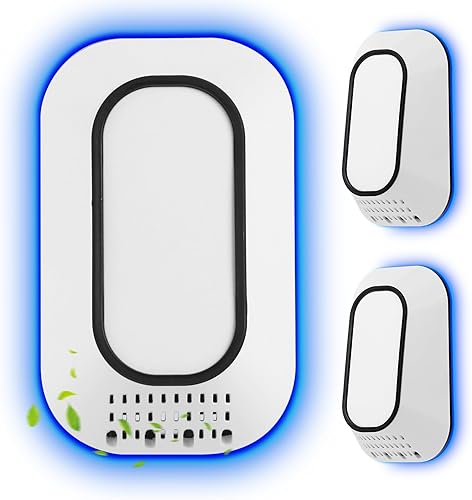 Paquete de 3 purificadores de aire enchufables con luz azul hielo, 4 cepillos incorporados, purificador de aire de iones negativos para el hogar, 2