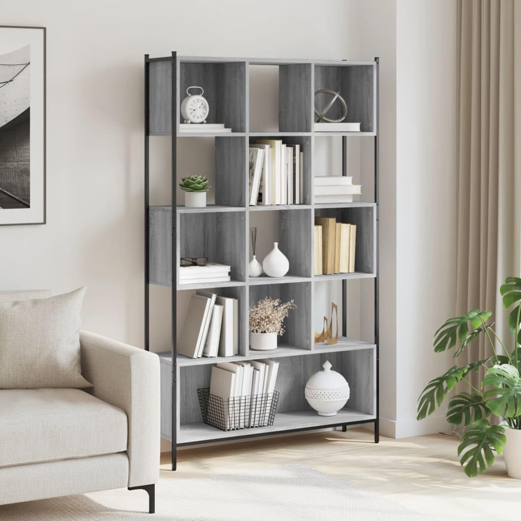 Estantería gris Sonoma 102 x 28 x 172 cm de material de madera con 5 estantes para salón, oficina y habitación infantil, solución de almacenamiento versátil, construcción estable, ahorra